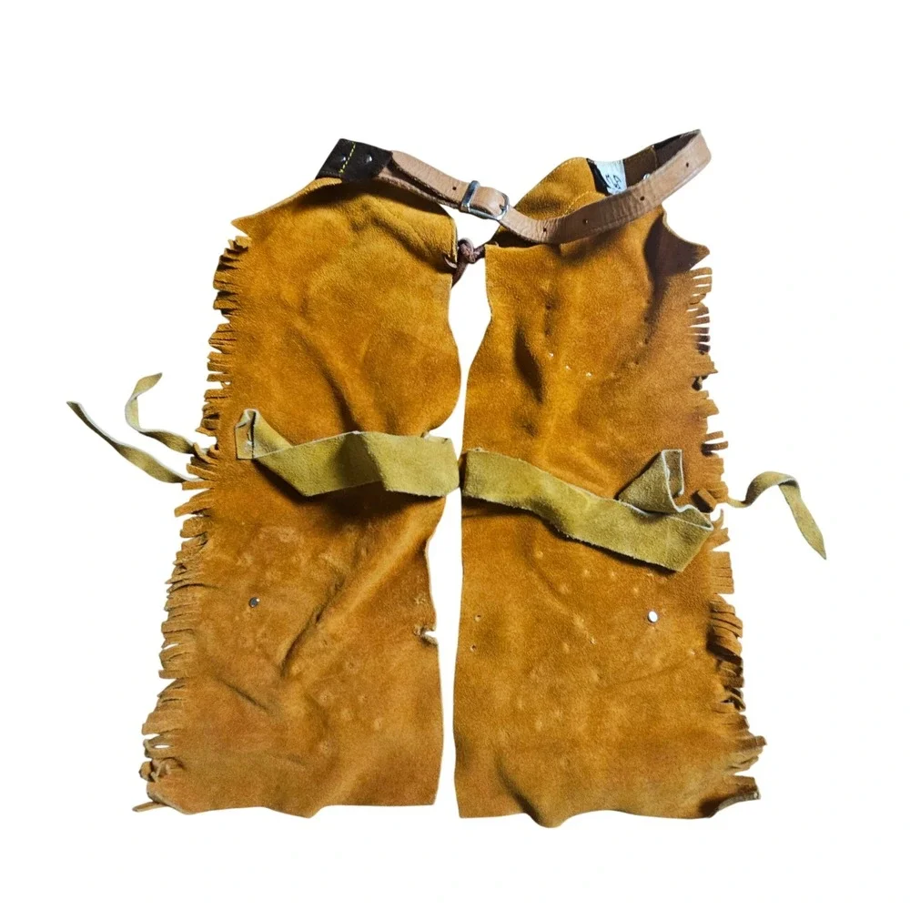 Vintage M&F Western Kids Suede Leather Fringe Chaps S Studded Bronco Cowboy